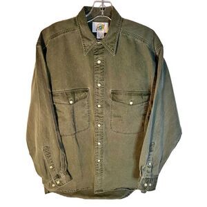 Vtg Field Gear Olive Green Canvas Button Front Long Sleeve Field Shirt Men’s S